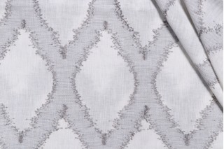Diamond Ikat Embroidered Drapery Fabric in Smoke