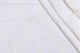 Ogee Embroidered Drapery Fabric in Snow