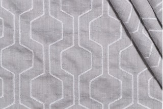 Hexagon Fret Embroidered Drapery Fabric in Sterling