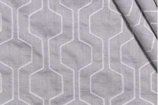 Hexagon Fret Embroidered Drapery Fabric in Sterling