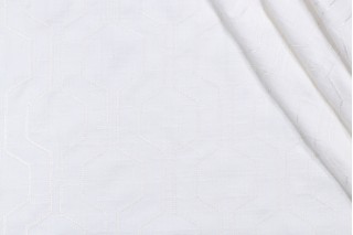 Hexagon Fret Embroidered Drapery Fabric in Winter