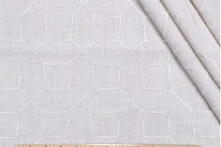 Octagon Fret Embroidered Drapery Fabric in Winter