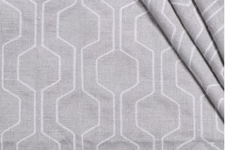 Hexagon Fret Embroidered Drapery Fabric in Sterling