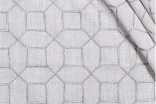 Octagon Fret Embroidered Drapery Fabric in Silver