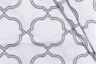 Quatrefoil Embroidered Drapery Fabric in Ocean