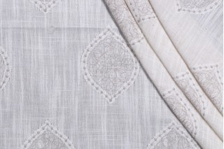 1 Yard Mini Medallion Embroidered Drapery Fabric in Grey