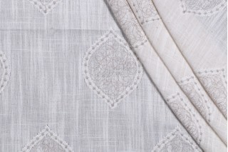 1 Yard Mini Medallion Embroidered Drapery Fabric in Grey