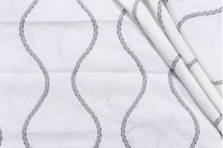 Stripe Ogee Embroidered Drapery Fabric in Steel