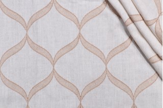 Ogee Embroidered Drapery Fabric in Linen