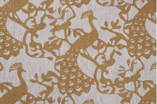 Lino Textiles Trocadero Printed Linen Drapery Fabric in Gold on Oatmeal Grace 
