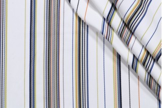 Aldeco Stripy Printed Cotton Drapery Fabric in Tropical White