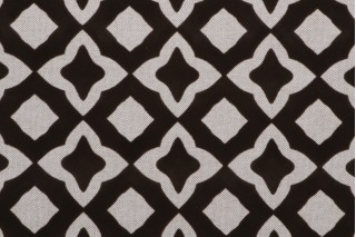 Microfibres Quatrefoil Flocked Decorator Fabric in Cocoa
