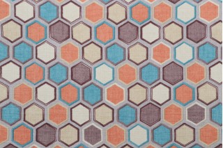Hexagon Printed Polyester Drapery Fabric in Multi 