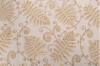 Grey Watkins Fossils Embroidered Drapery Fabric in Brown On Beige