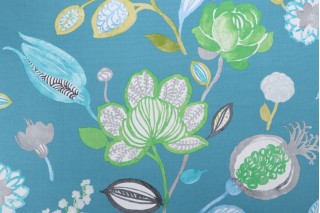 Kaufmann Delaria Printed Cotton Drapery Fabric in Island Blue 