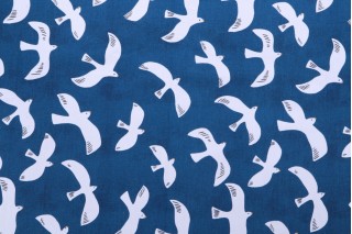 Stof France Mouette Printed Cotton Twill Drapery Fabric in Marine 