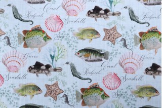 Stof France Coquillage Printed Cotton Drapery Fabric in Multicolore 