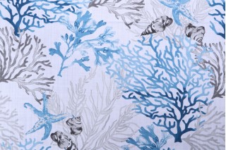 Stof France Quiberon Printed Cotton Drapery Fabric in Bleu 