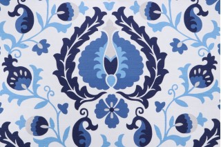 Jaclyn Smith Hallie Printed Drapery Fabric in Navy