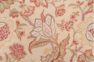 Thibaut Jacobean Trail F93312 Printed Cotton Drapery Fabric in Gold 