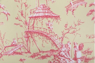 Thibaut Meridian F95304 Printed Cotton Drapery Fabric in Pink on Green 