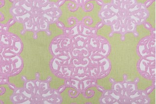 Thibaut Jakarta F98613 Printed Drapery Fabric in Green and Lavender 