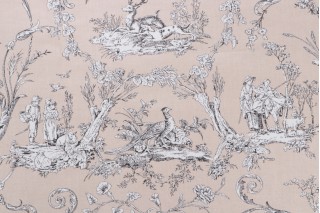 Thibaut Paysannerie Toile F97371 Printed Cotton Drapery Fabric in Black on Taupe 