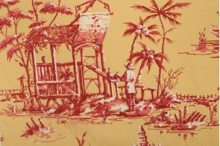 Thibaut Meridian F95301 Printed Cotton Drapery Fabric in Red on Gold 