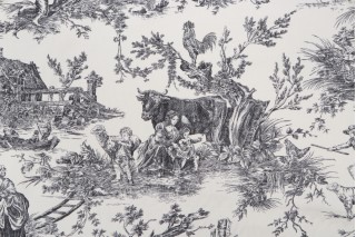 Thibaut Chateau De Loir F97303 Printed Cotton Drapery Fabric in Black on Cream