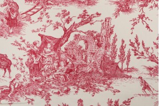 Thibaut Chateau De Loir F97301 Printed Cotton Drapery Fabric in Red on Cream