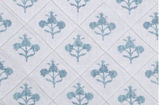 Kaufmann Trois Fleurs Printed Pintuck Drapery Fabric in Mist 
