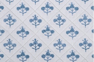 Kaufmann Trois Fleurs Printed Pintuck Drapery Fabric in Indigo 