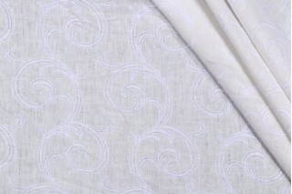 Onassis Embroidered Semi-Sheer Drapery Fabric in Whisper