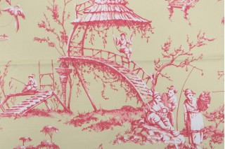 Thibaut Meridian F95304 Printed Cotton Drapery Fabric in Pink on Green 