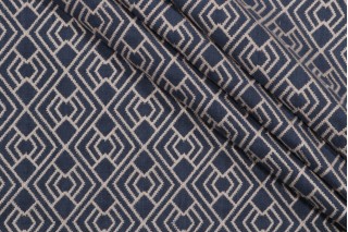 Ellen Degeneres Cordell Embroidered Drapery Fabric in Indigo 