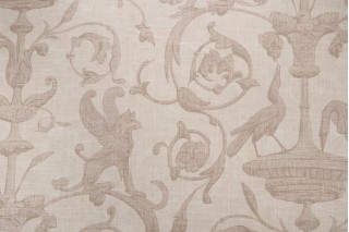 Thibaut Renaissance F91312 Printed Linen Blend Drapery Fabric in Cream
