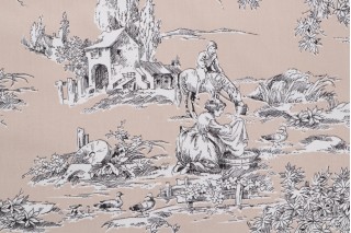 Thibaut La Fontaine F97342 Printed Cotton Drapery Fabric in Black on Taupe