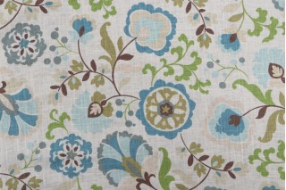 Belle Maison Daphne Printed Linen Blend Drapery Fabric in Surf 