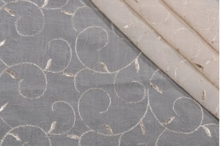 Fargo Crushed Sheer Embroidered Drapery Fabric in Wheat