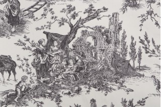 Thibaut Chateau De Loir F97303 Printed Cotton Drapery Fabric in Black on Cream