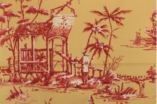 Thibaut Meridian F95301 Printed Cotton Drapery Fabric in Red on Gold