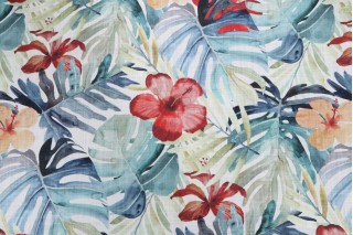 Hamilton Belize Printed Cotton Drapery Fabric in Aegean 