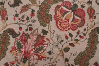 Thibaut Dorchester F99011 Printed Drapery Fabric in Red on Tan