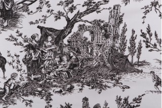 Thibaut Chateau De Loir F97308 Printed Cotton Drapery Fabric in Black on White