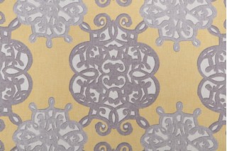 Thibaut Jakarta F98614 Printed Drapery Fabric in Yellow and Grey
