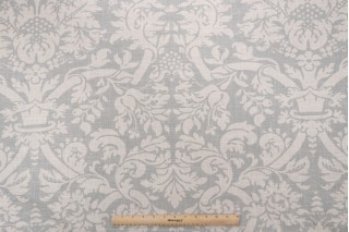 Thibaut Residence Damask F91349 Printed Linen Blend Drapery Fabric in Slate Blue