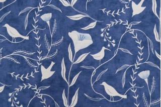 Elana Gabrielle Birdsong Printed Cotton Drapery Fabric in Bluebell for PK Lifestyles 