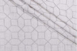 Octagon Fret Embroidered Drapery Fabric in Silver
