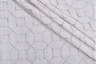 Octagon Fret Embroidered Drapery Fabric in Silver