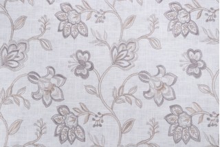 Yani Embroidered Drapery Fabric in Platinum